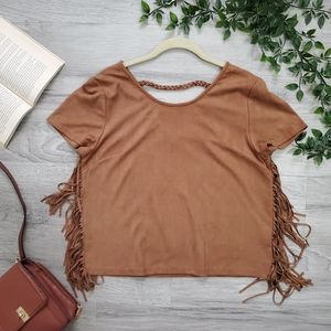 El Espejo te Dice Guapa | Suede Taupe Tassle Top Size L